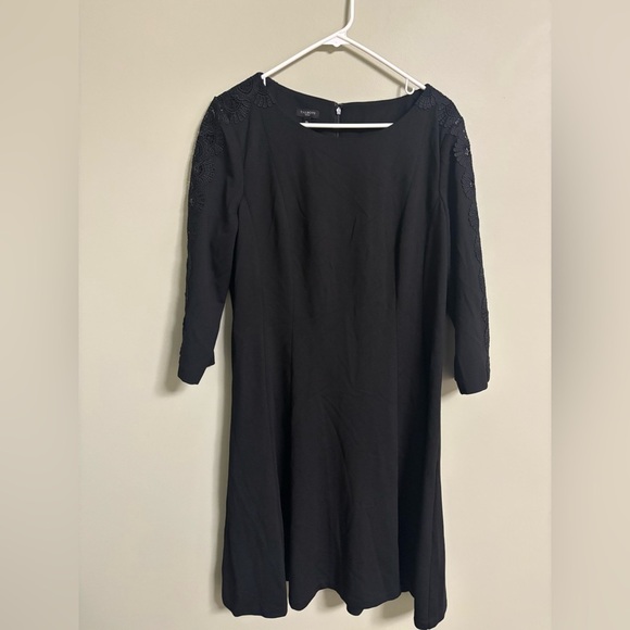Talbots Classic Dress Size 16P Petite Black Stretch Lace Detail Sleeve Midi - Picture 1 of 7